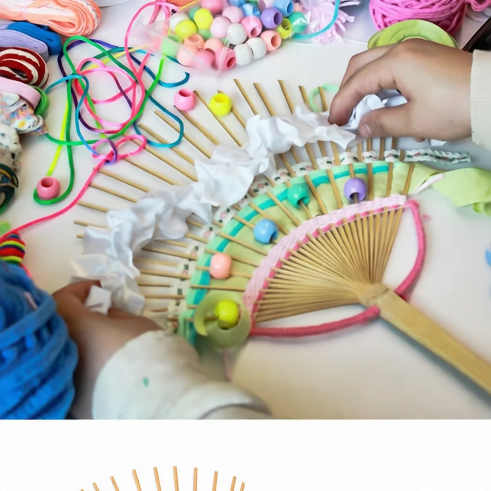 Traditional Style Bamboo Fan DIY Craft Material Package Handmade Weaving Projects For School Students Party Decoration