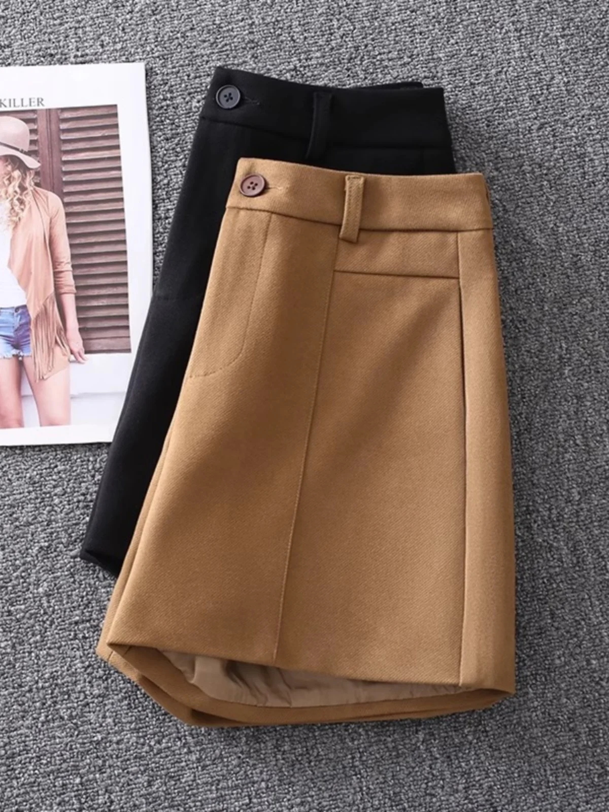 High Waist Woolen Shorts Women's Outerwear Spring Autumn New Fashion A-Line Wide Leg Pants Trendy Slimming Boot Pants