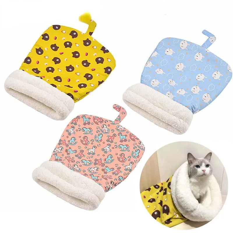 Sleeping Bag Soft Cozy Cat Nest for Small Dogs Cats Semi Closed Thicken Plush Kitten Puppy Sleeping Quilt Pet Supplies Dog items