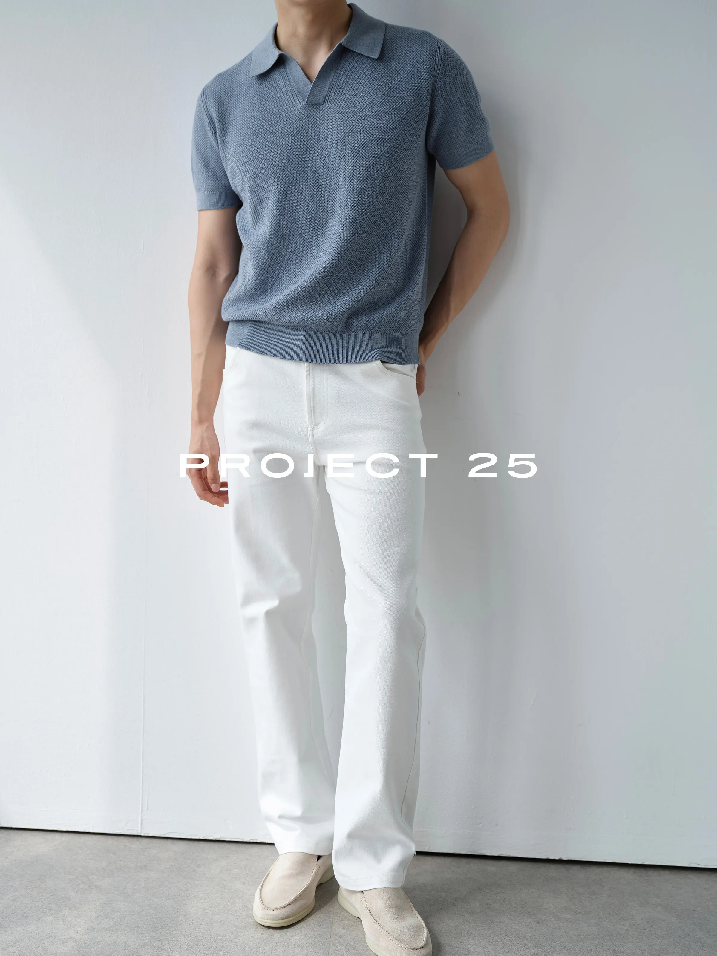 PROJECT 25 Men Double Strand Cotton Pineapple Knit Old Money Seagull Collar Polo Shirt Short Sleeve