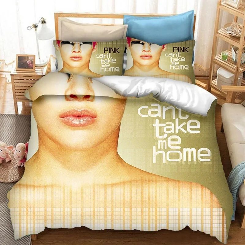 Singer Pink Printed Bedding Sets Quilt Bed Cover Comforter Duvet Cover Pillow Case 2-3 Pieces Sets Teenagers Children's Gifts