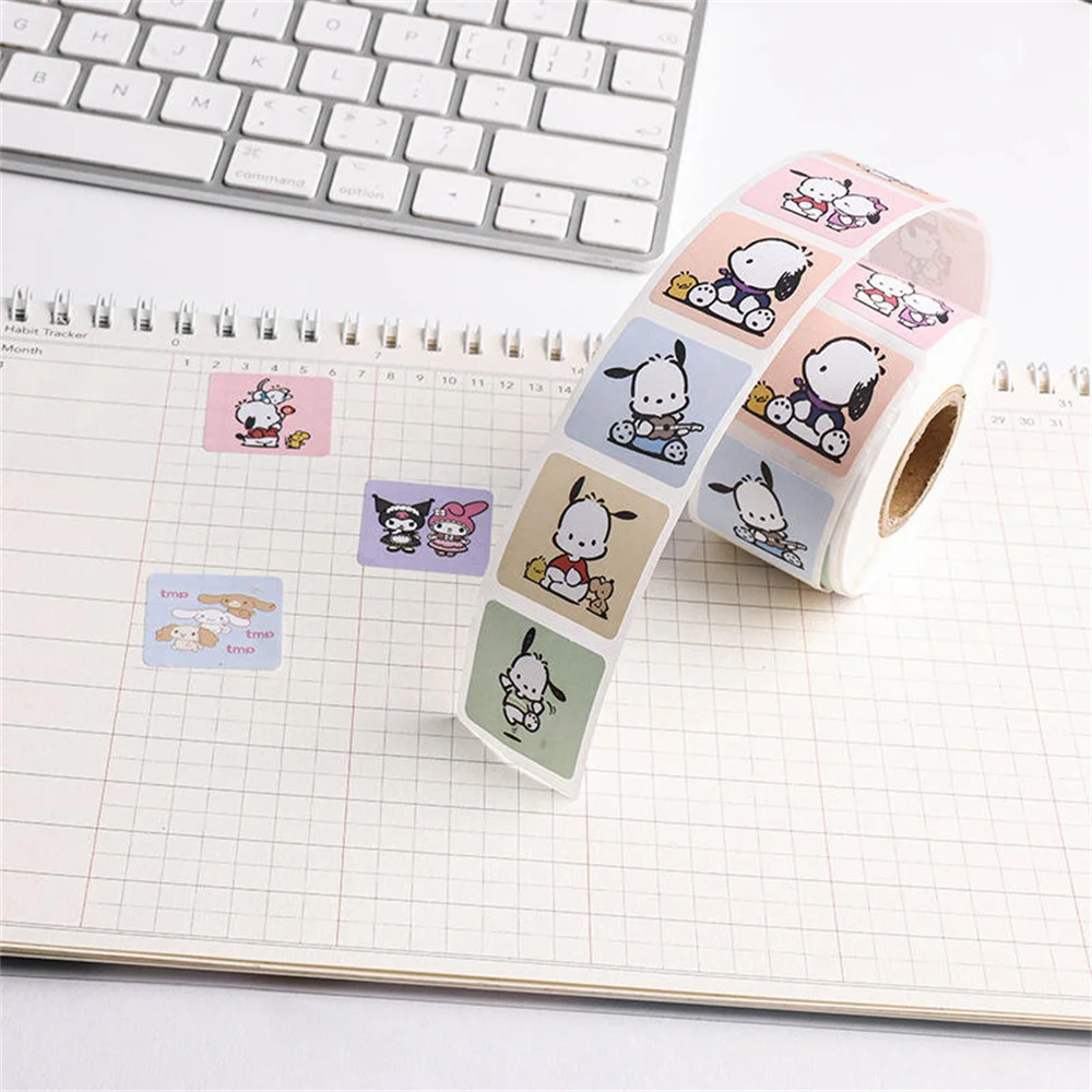 500Pc/Roll Sanrio Stickers Kawaii Cinnamoroll Melody Kitty Anime Toys Cartoon Graffiti Sticker for Water Bottle Laptop Luggages
