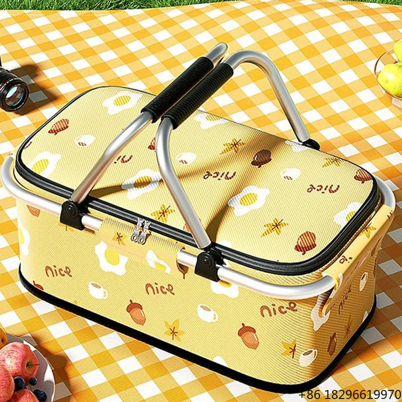 

Large Capacity Insulated Picnic Basket with Cover Foldable Portable Cooler Ice Bag