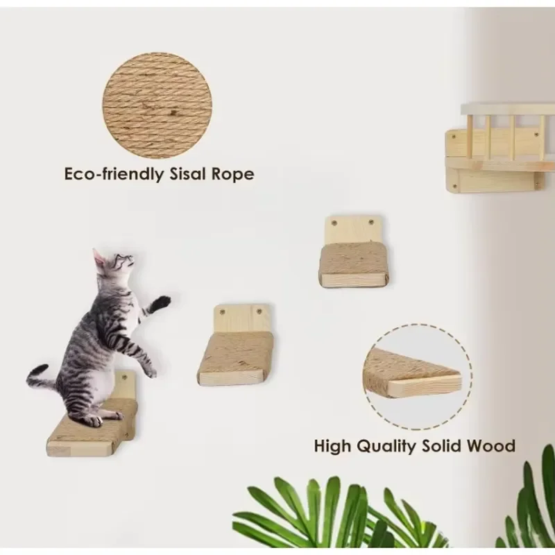Customizable Modern Luxury Eco Friendly Cat Tree Tower Wall Mounted Wood Climbing Frame for Indoor Use Various Sizes Colors