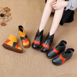 Xiuteng New Top Layer Cowhide Flat Bottom Cow Rib Bottom Short Boots Winter Casual Genuine Leather Matching Women's Boots Warm