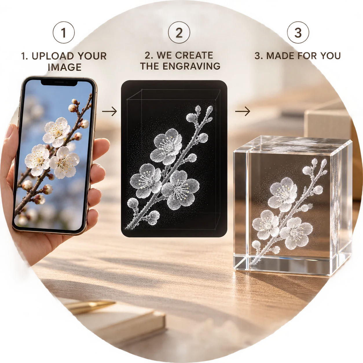 Personalized Crystal Cube Custom 2.5D Laser Engraved Picture Ornament Clear Square Paperweight for Home Office Birthday Gift DIY