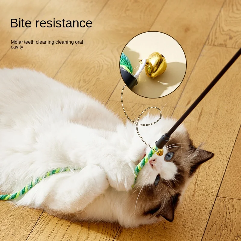 Simulation Feather Interactive Cat Toy Satin Ribbon Bell Cat Stick Toys Kitten Playing Teaser Wand Toy Cat Supplies Accessories