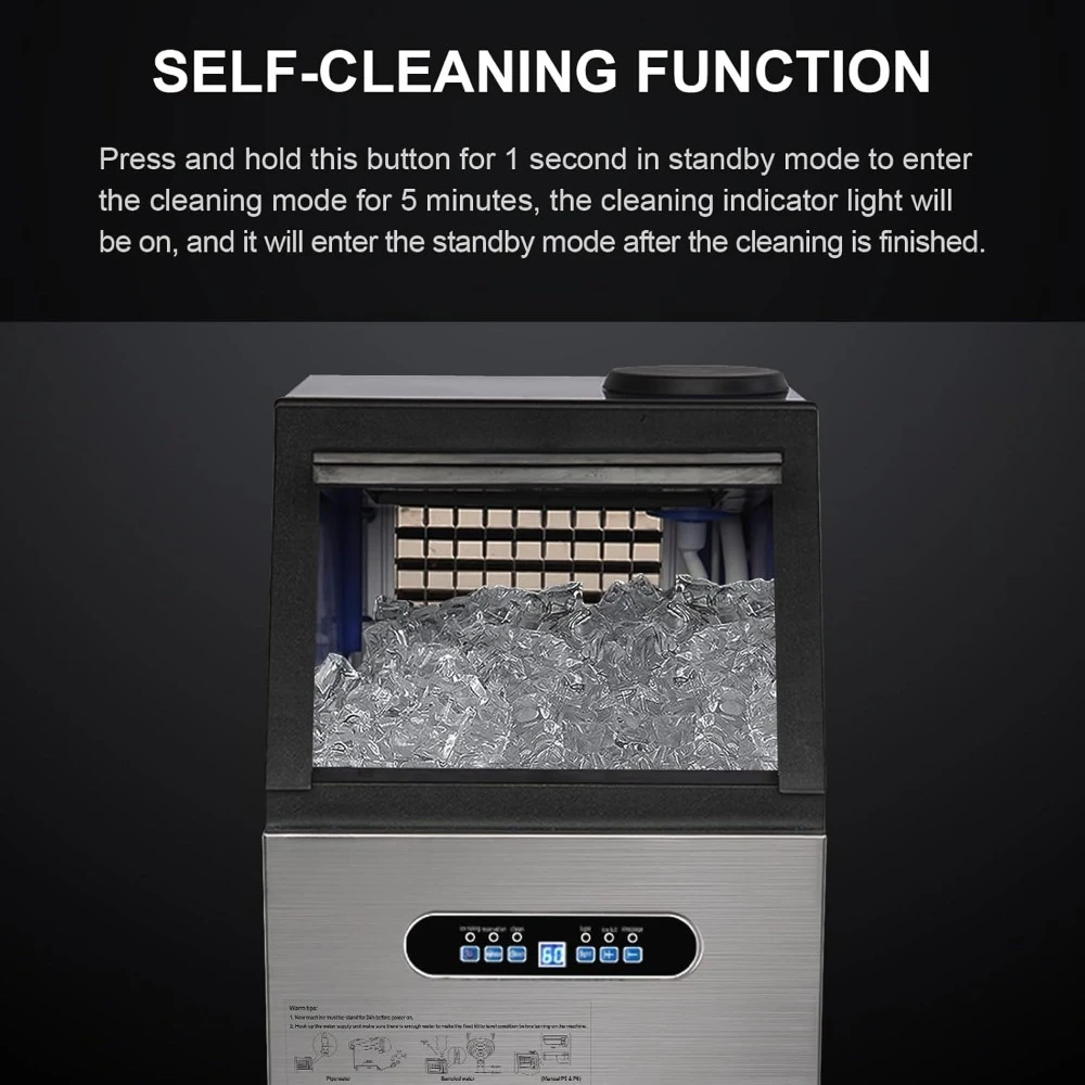 เครื่องทําน้ําแข็งเชิงพาณิชย์ 110LBS/24H, เครื่องทําน้ําแข็งอิสระสแตนเลสพร้อมถังเก็บ 24LBS, ทําความสะอาดอัตโนมัติภายใต้