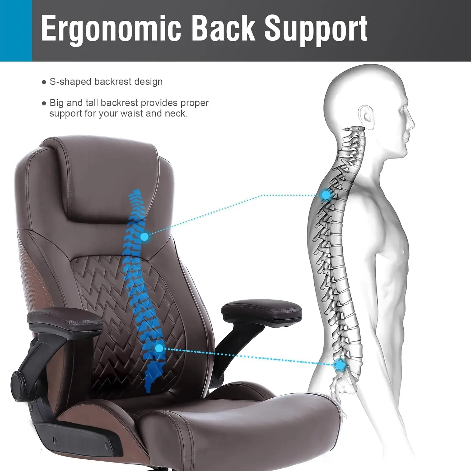 Cadeira de escritório ergonômica executiva Flysky – cadeira de escritório grande e alta para pessoas pesadas, cadeira de mesa de computador de couro pu com