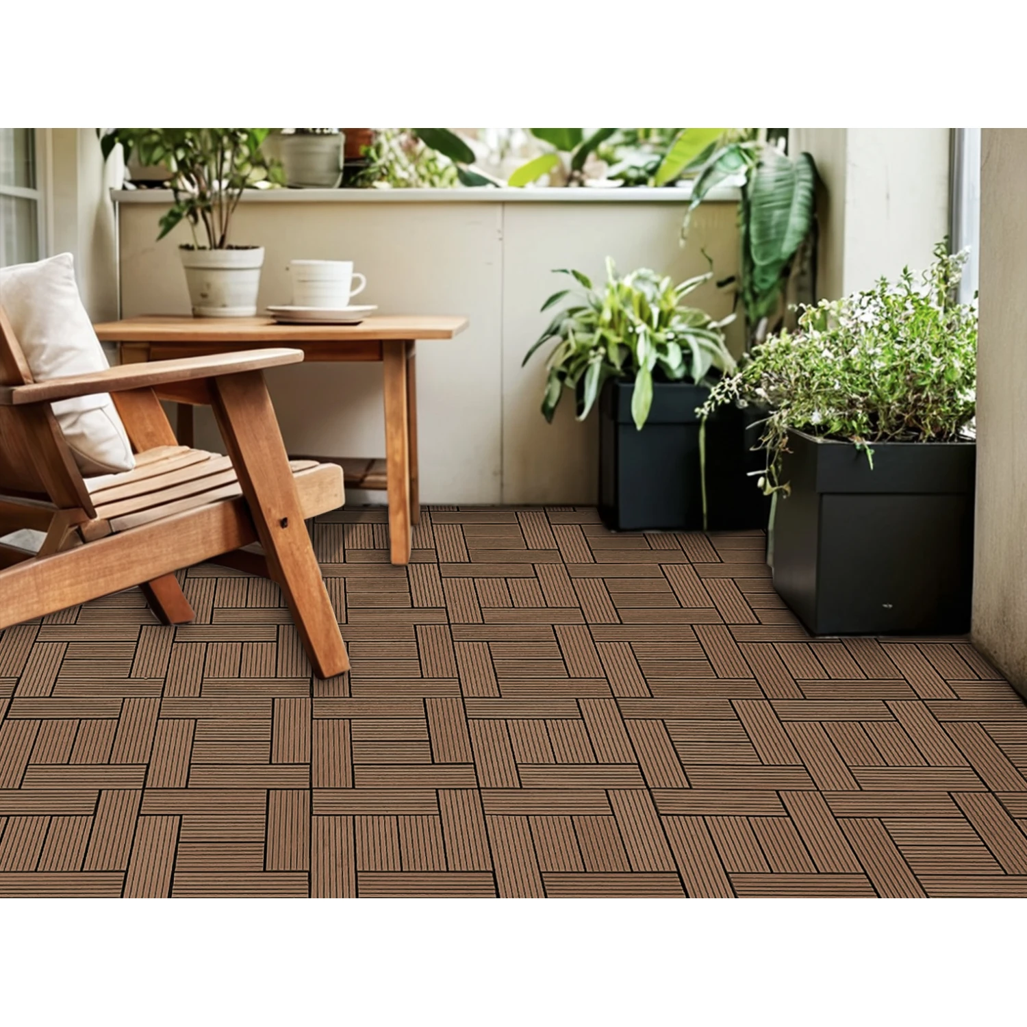 Wood Plastic Composite Deck Tiles Set of 20pcs, Composite Decking Resist Rust, Patio Flooring Outdoor Waterproof, Floor Tiles fo