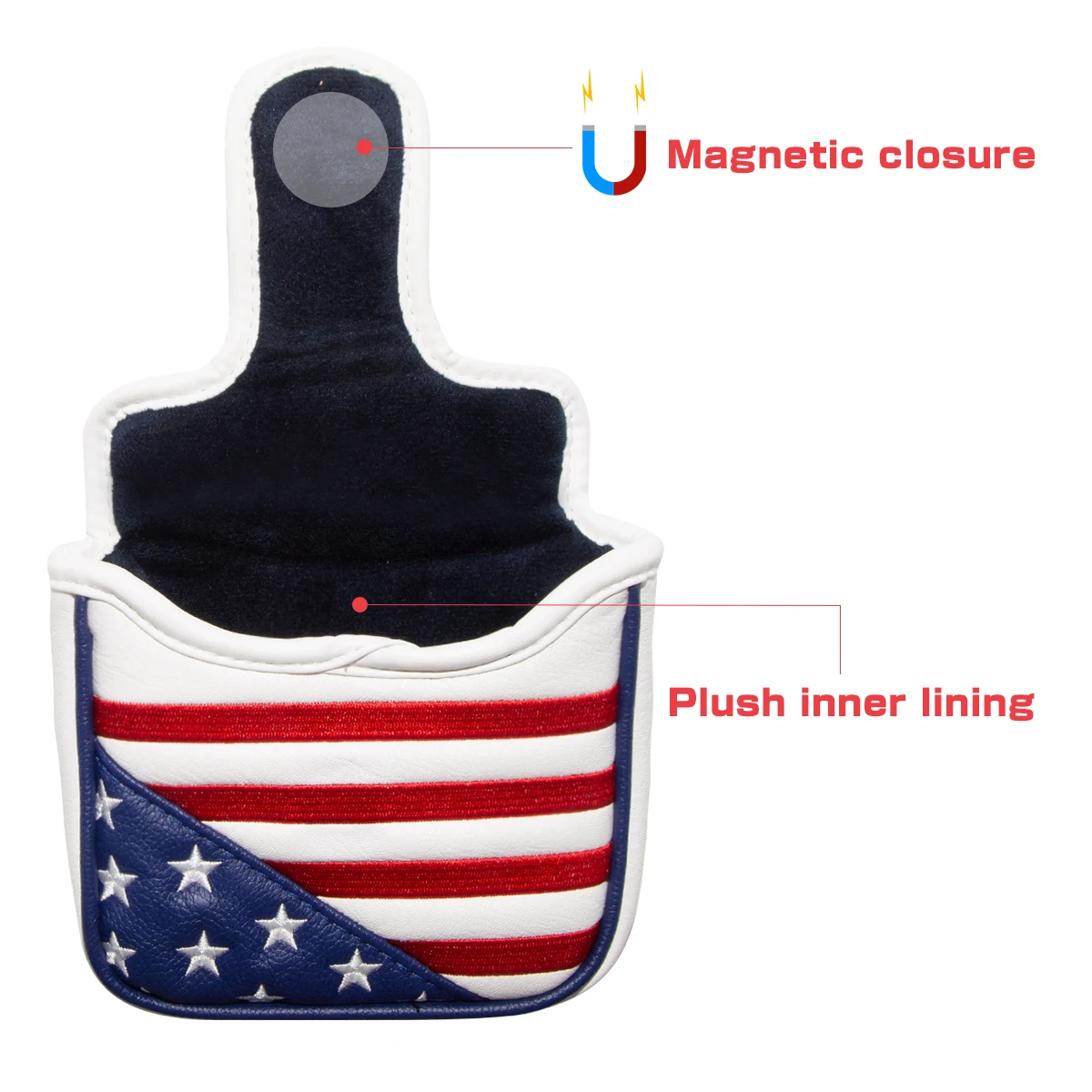 High Quality Golf Headcover USA Falg Head Cover for Mallet Putters Golf Head cover with Magnet Premium Leather