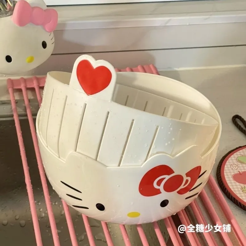 

Anime Sanrio Hello Kitty Storage Basket Fruit Plate Double Layer Drainable Kitchen Supplies Pvc Plastic Round Good Looks 2026