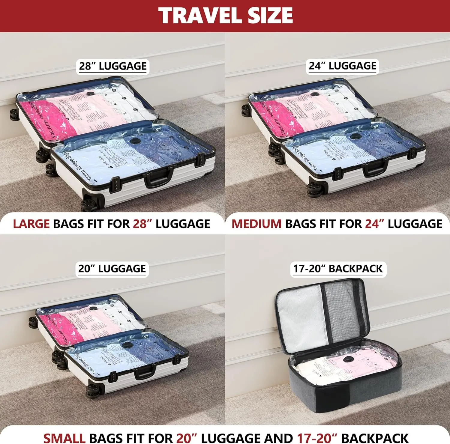 12Pcs Travel Vacuum Storage Bags Set with Portable Rechargeable Electric Pump Space Saver Compression Packing Bags for Clothes Luggage Suitcase Backpack Organizer Wardrobe Storage Essentials view 5