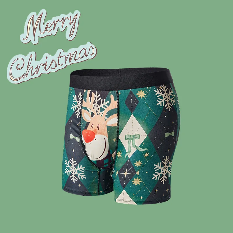 New Christmas men\'s underwear printed with European and American breathable atmosphere Christmas boxer shorts long legs men