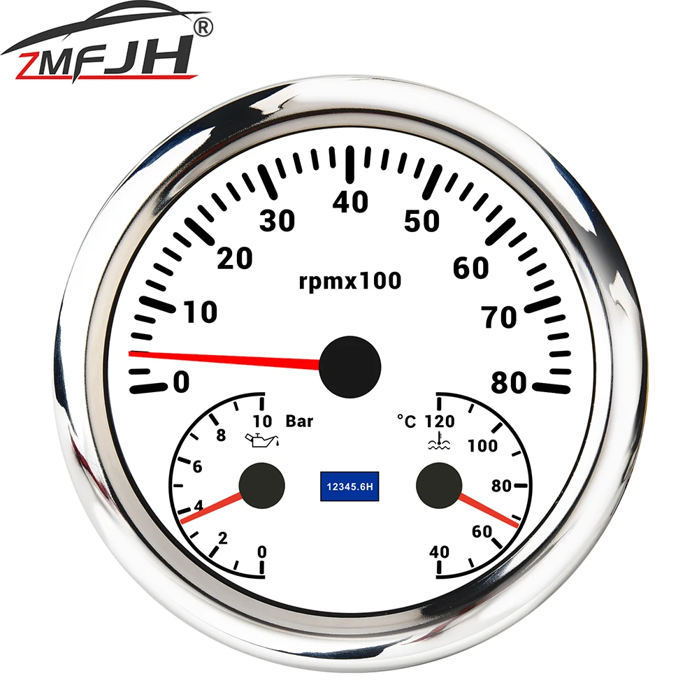 

110mm 3 in 1 Gauge RPM Tachometer Oil Pressure Meter Water Temp Gauge 3000/6000/8000 RPM Gauge For Boat Car Truck 12V 24V