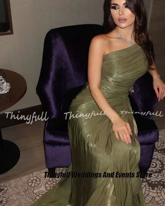 Thinyfull Mermaid Arab Glitter Prom Dresses One Shoulder Sleeveless Evening Party Gown Dubai Dress robes de soirée Customized image 5