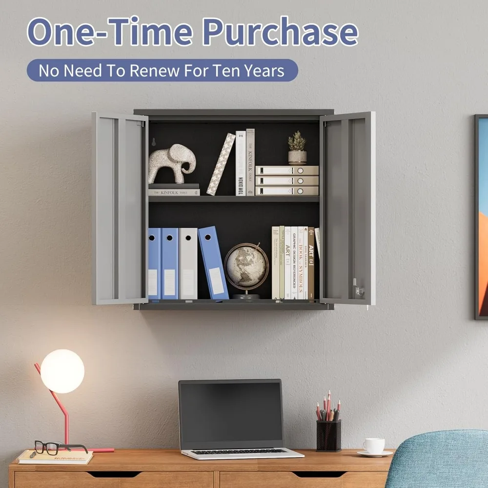 Металлический запираемый гаражный настенный шкаф с регулируемой полкой, 2-мя дверцами и перфорированной доской для хранения инструментов