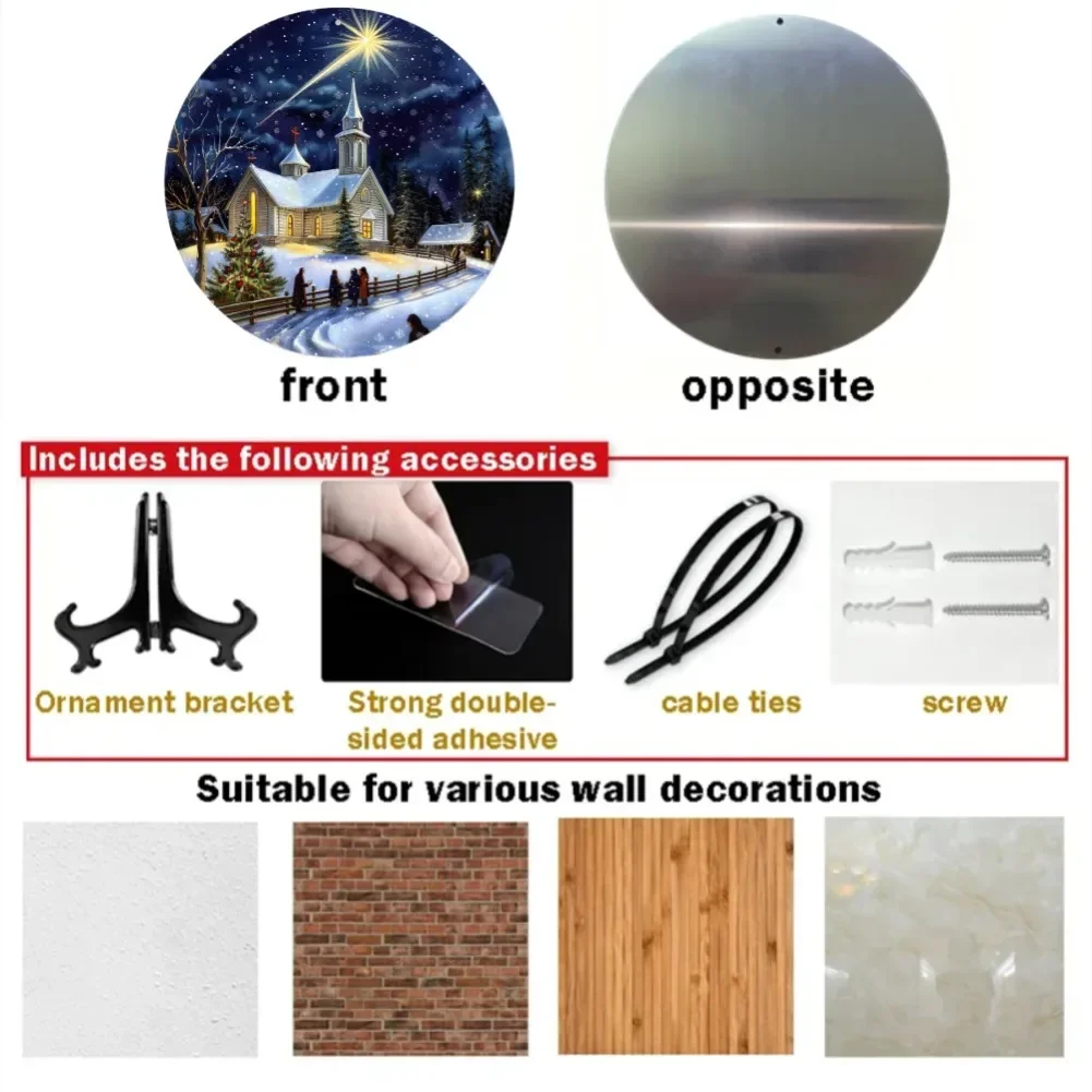 علامة ألومنيوم ساحرة للمشهد الليلي لعيد الميلاد، ديكور حائط معدني مستدير للمنزل والمكتب، هدية مثالية للعطلات