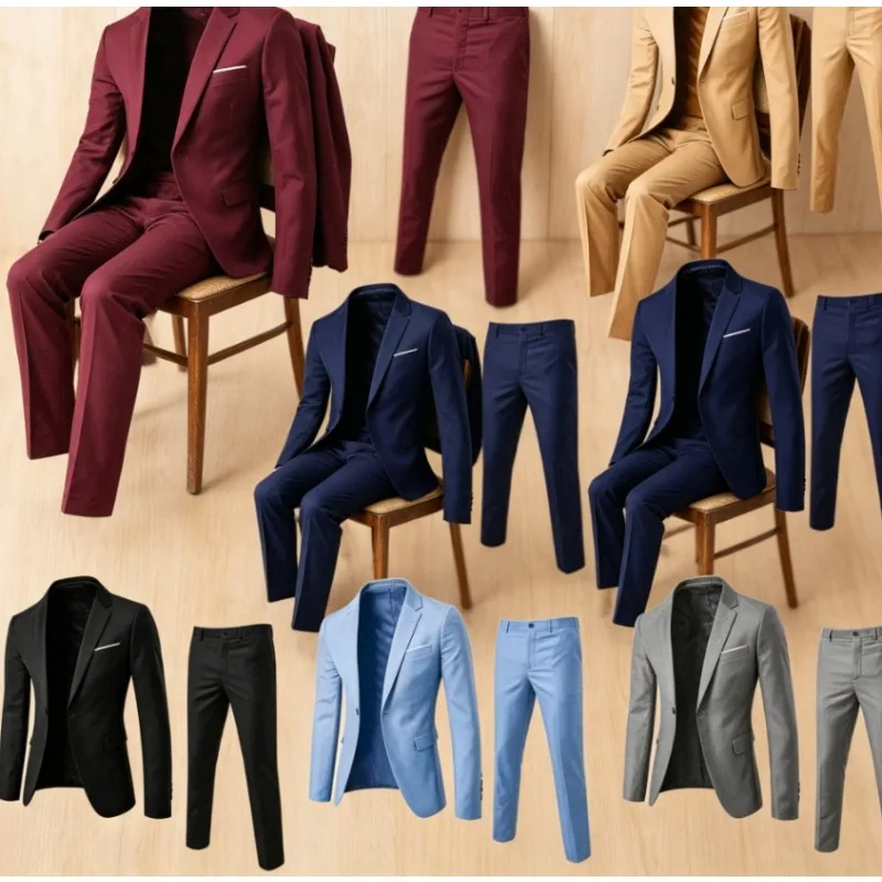 Men's Wedding Two Piece Suit Slim Fit Casual for Groom Best Man and Wedding Guest Attire