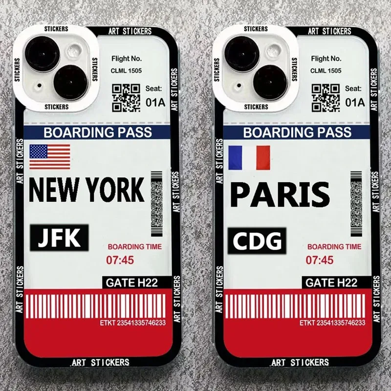 Funda transparente para teléfono World City Travel Ticket New York para iPhone 16 Pro Max 15 14 Pro Max 13 12 11 XS X XR 8 7 SE 2020