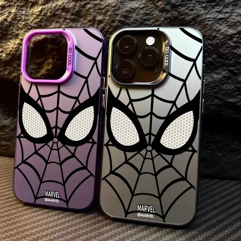 Marvel Spider Man Black White Cool Phone Case For iPhone 16 15 14 13 12 11 Pro Max 16 15 Plus Y2K Lens protect plating Cover