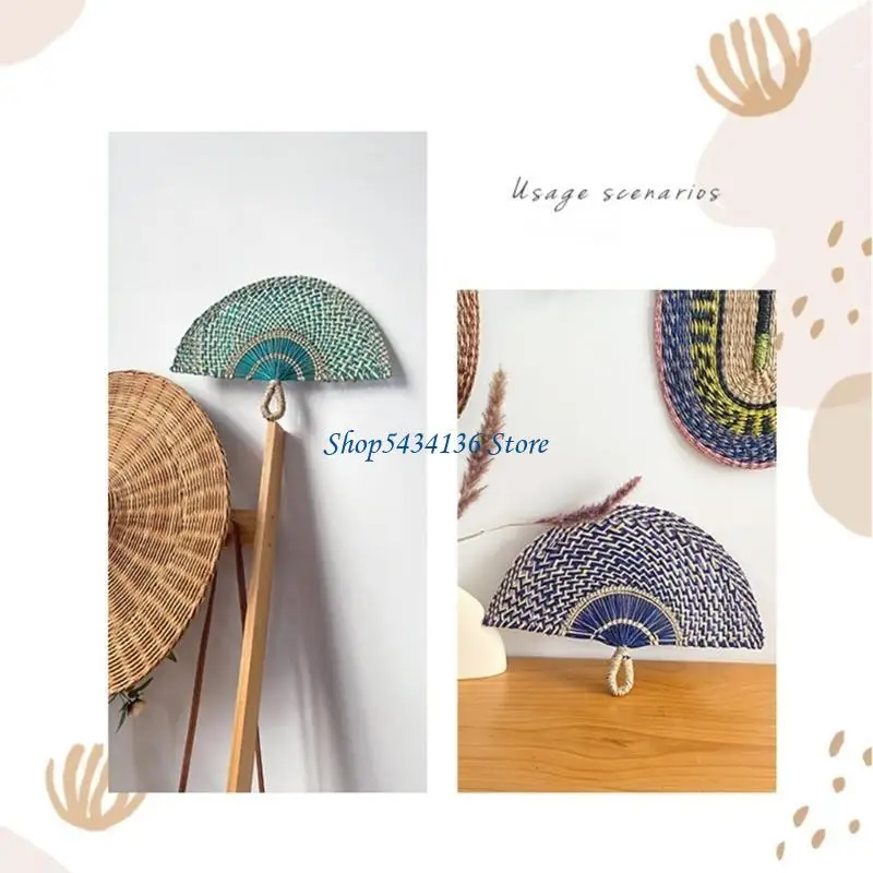 H7ED Handwoven Straw Fan Manual Paddles Fan for Wall Art Decorative Accessory