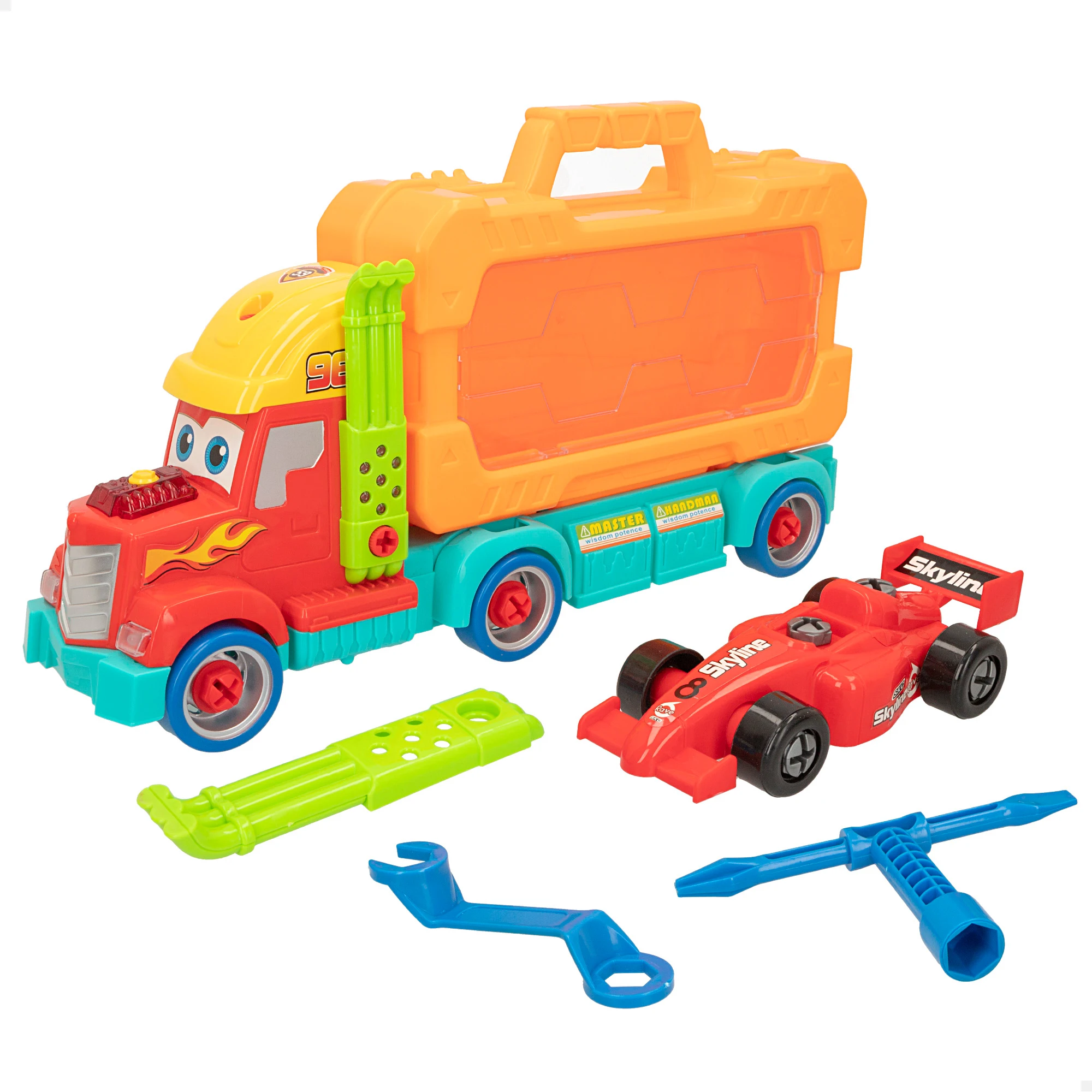 COLORBABY Car Car Holder Truck with Light and Sound and Car Construction Game, including Tools and Batteries, Toy for Children 3 Years