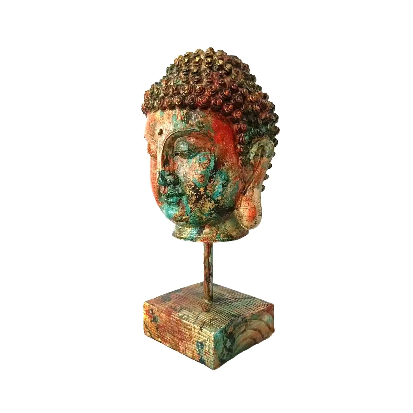 Thailand Buddha Head Statue Religious Decorative 9 inch Resin Crafts Sculpture for Living Room Hallway Desktop Backyard Indoor