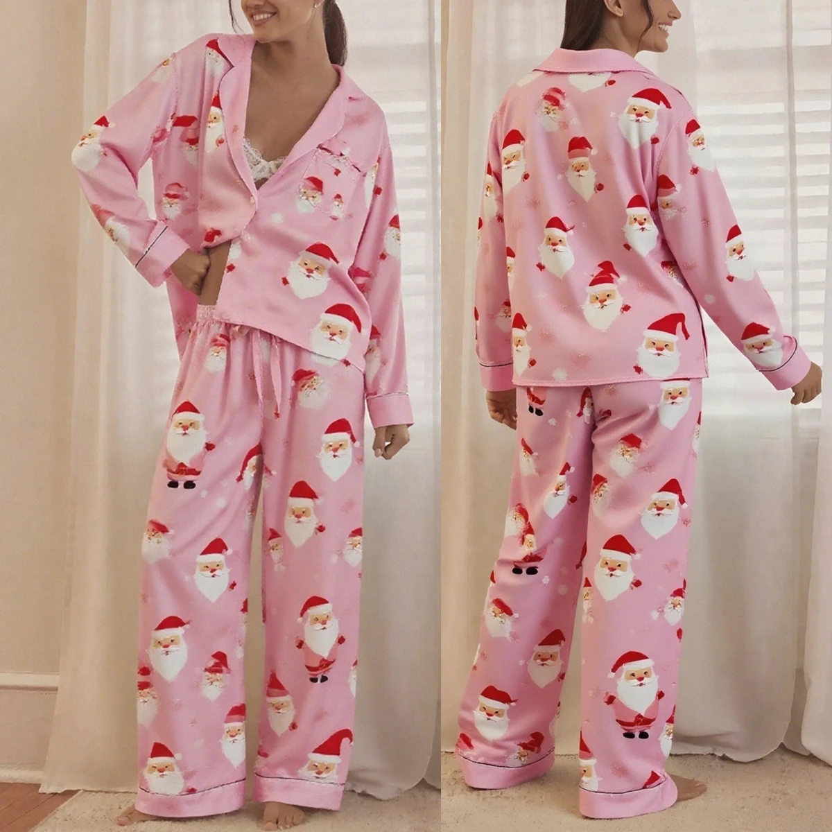 

Женский рождественский комплект из 2 предметов, пижамы, брюки с длинными рукавами, кардиганы, домашняя одежда, новая одежда для сна с принтом на весну и осень