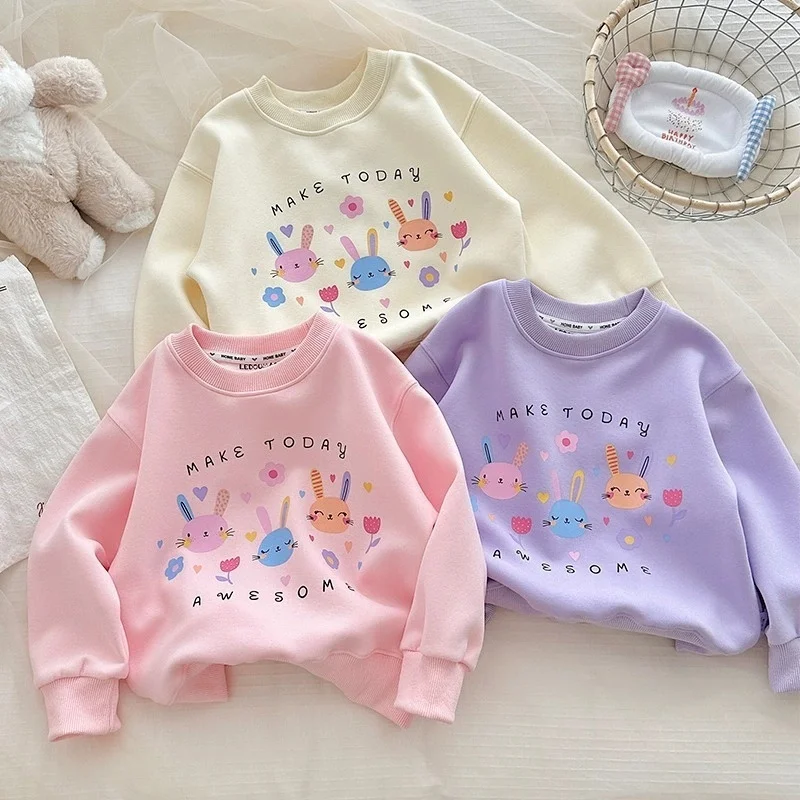 Children'S Spring Autumn Cartoon Print Sweatshirt Unisex Korean Style Long Sleeve Top For Boys And Girls Loose Solid Costume