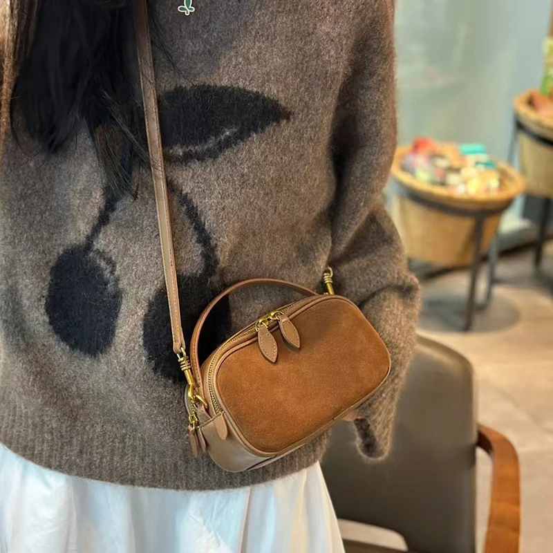 

NEW Women's Frosted diagonal cross small bag high quality Frosted cowhide Genuine Leather Retro luxury Purse Hand carrying bag