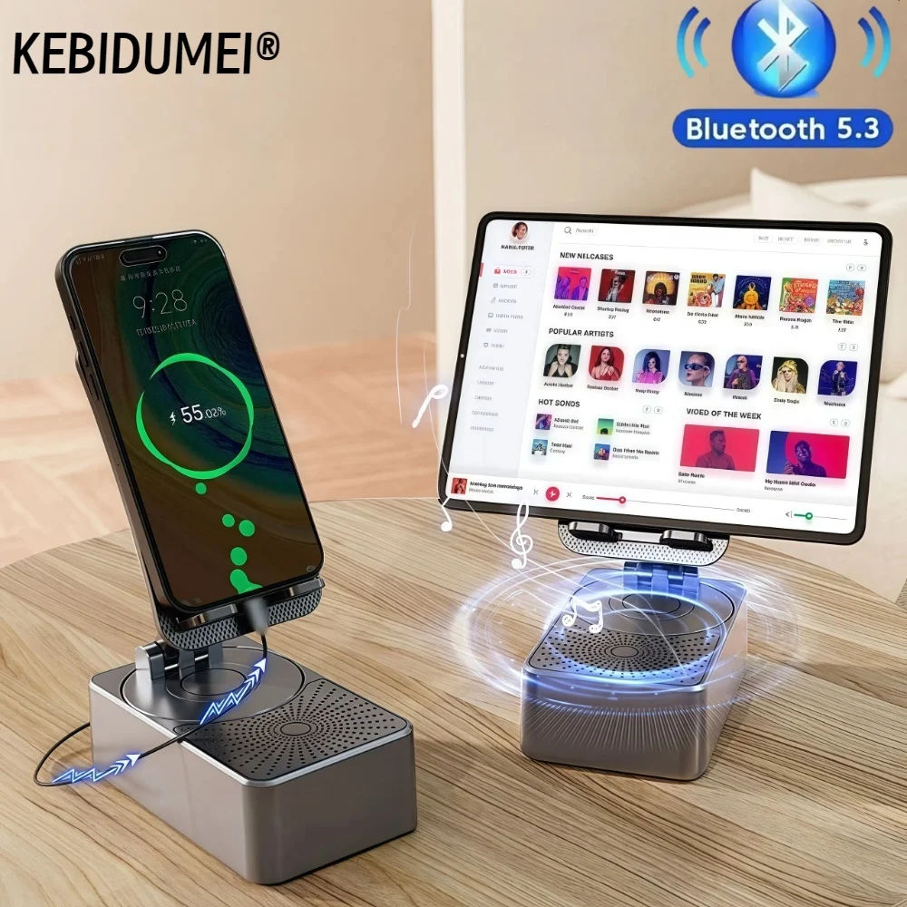 3 In 1 Desktop Mobile Phone Holder Mount Multi-Function Folding Rotatable Bracket Bluetooth 5.3 Call Speaker Audio Power Bank