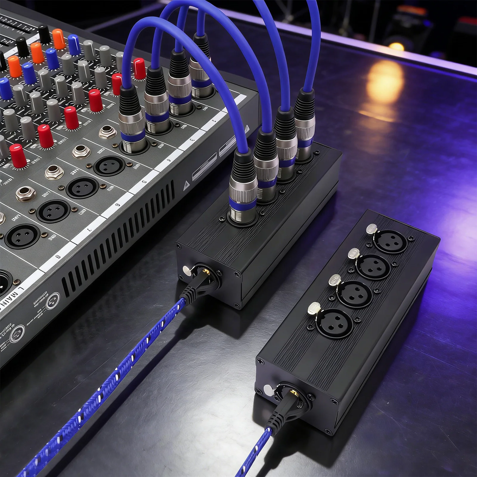 RJ45 To 4 Channel 3Pin XLR Ethernet Extender 1 Pair Audio Cable Extender for Stage Sound Lighting Audio Recording Studio