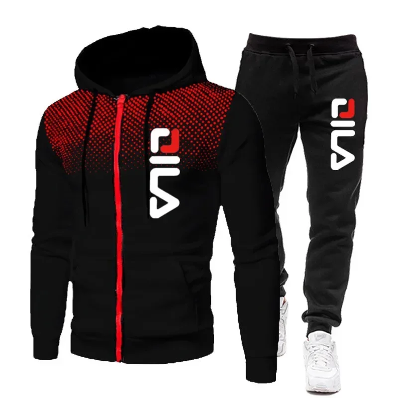 Conjunto de ropa deportiva de dos piezas para hombre, chaquetas y pantalones cálidos, abrigos con cremallera, sudaderas con capucha para exteriores,