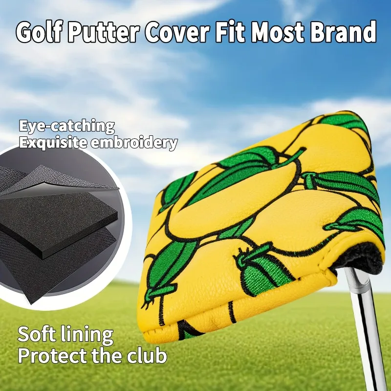 قطعة واحدة من غطاء رأس نادي الجولف الأصفر، غطاء رأس وضع الجولف، تصميم نمط برتقالي، ملحقات الجولف، مقاوم للغبار ومتين