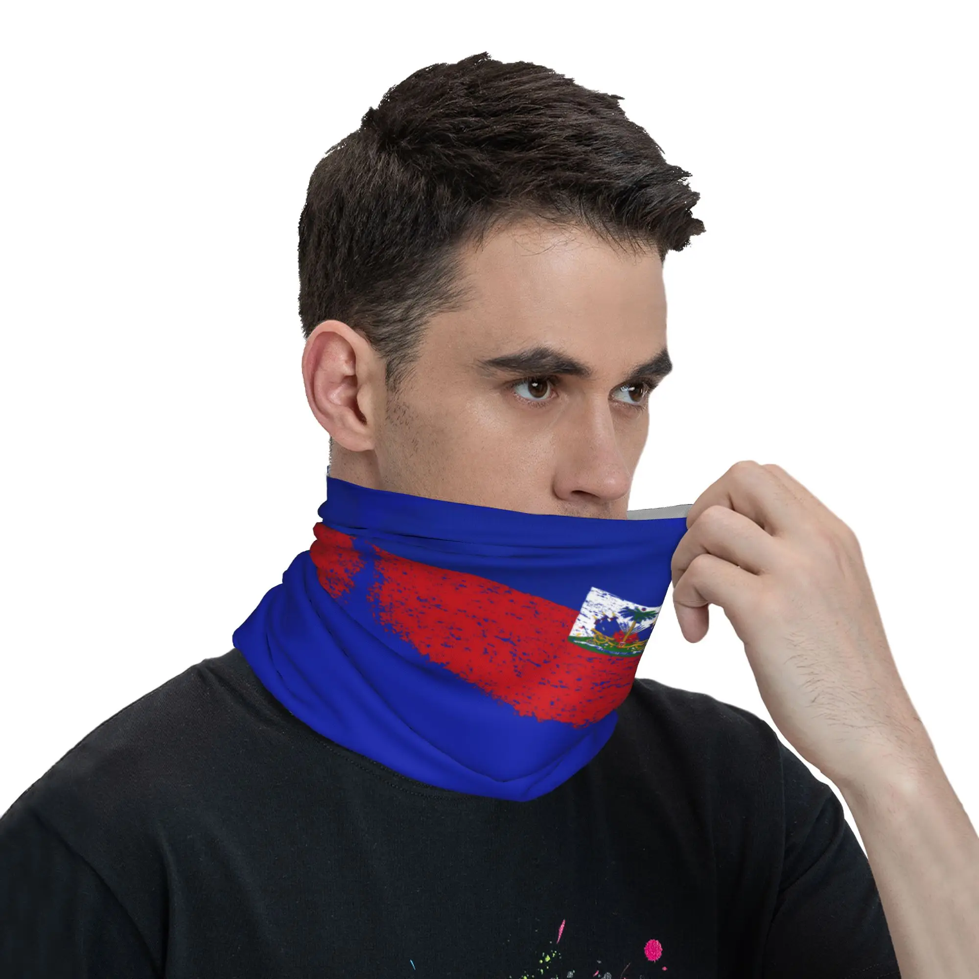 Haiti Flag Vintage 69001721 Bandana  Funny Cycling Mask Hiking Camping Windproof Balaclava Custom DIY Breathable Face Cover Mask view 6
