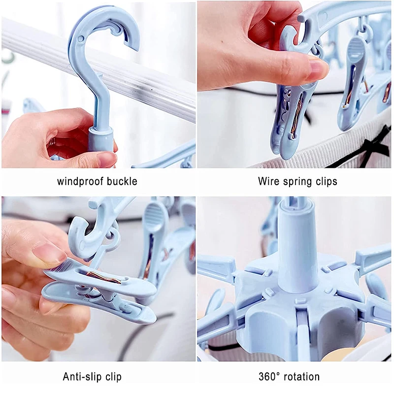 Portable Drying Rack Windproof Children\'s Multi Clip Sock Hang Folding Clothes Hanger Folding Storage Plastic Drying Socks Rack