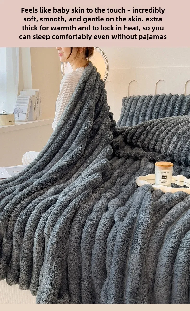 Neue Künstliche Kaninchen-Plüschdecke für den Frühling, Warme Komfortable Sofadecke, Verdickte Warme Multifunktionale Wohndecke für den Herbst – Detail 8