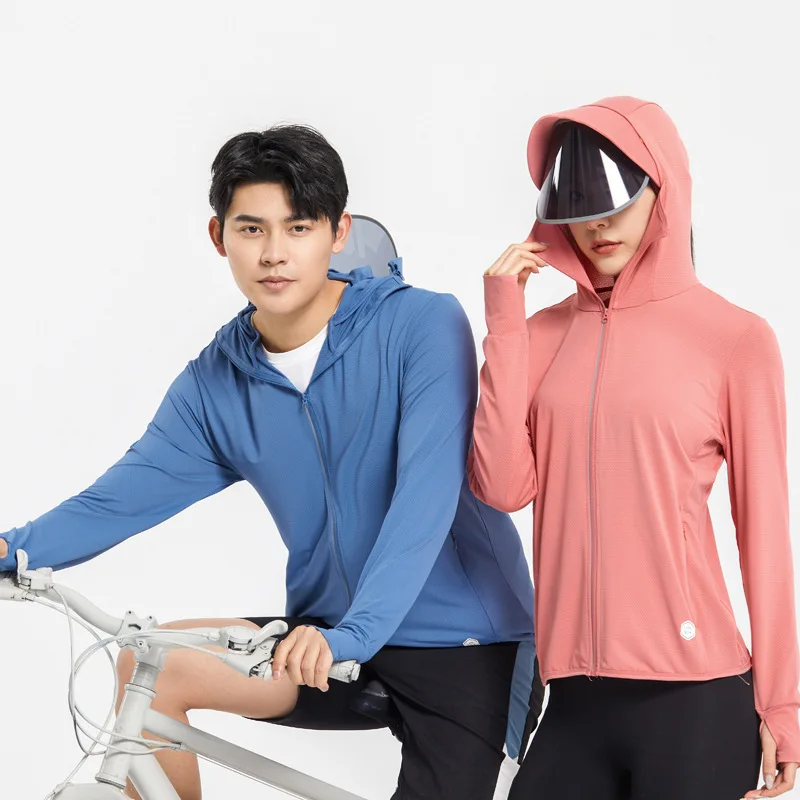 Couple UPF50+ Sun Protection Shirt Stretch Anti Wrinkle Detachable Hood Outdoor Anti UV Skin Jacket