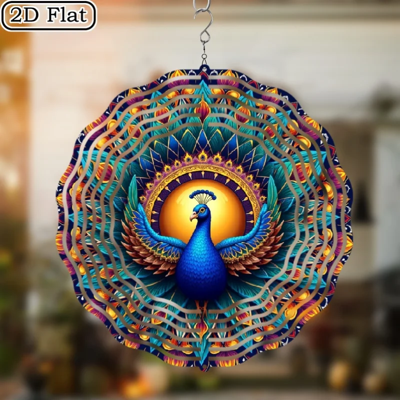 1 Mandala Peacock Metal Wind Chime Sculpture - Solar-Powered Rotating Garden and Yard Decoration with 360-Degree Hook