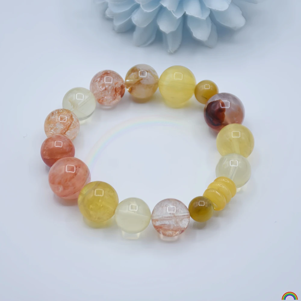 

Natural red agate, yellow tower crystal bracelet, amber bead, glowing and radiant original design bracelet, Rwbuy