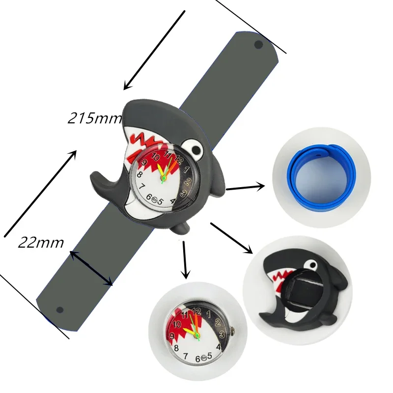 10 pçs/set atacado relógios infantis bebê aprender tempo quebra-cabeça brinquedo dos desenhos animados tubarão/golfinho/baleia crianças relógio para meninos meninas pulseira