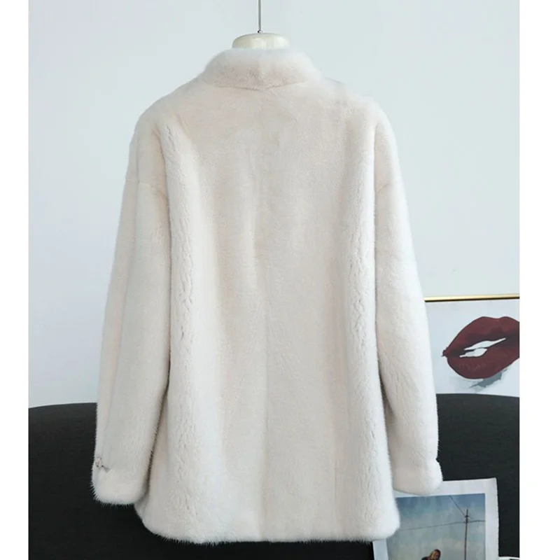 Women Fur Coat Autumn Winter New Stand Collar Disc Buckle Mid-length Imitation Mink Hair Overcoat Female Fashion Fur Coats