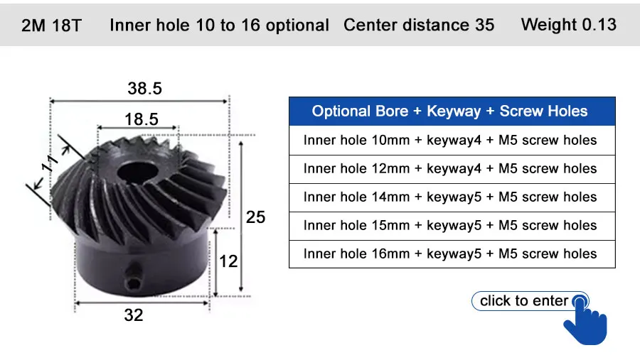 45 # Stahl-Spiralkegelradgetriebe, 2M, 15T bis 60T, Modul 1:4, 90 Grad Differentialgetriebe, gleicher Übersetzungsverhältnis, Durchmesser 8mm bis 12mm, Loch – Detail 13