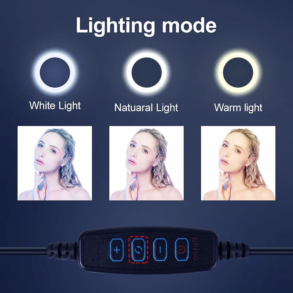 Anel de luz led regulável para selfies, câmera do telefone com tripé e luz led para maquiagem, vídeo, live, aro de luz para hacer e tik tok