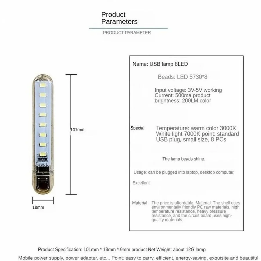 Pwwqmm mini usb led mesa lâmpada de leitura portátil luz para acampamento banco potência notebook 8leds livro luzes da noite lanterna