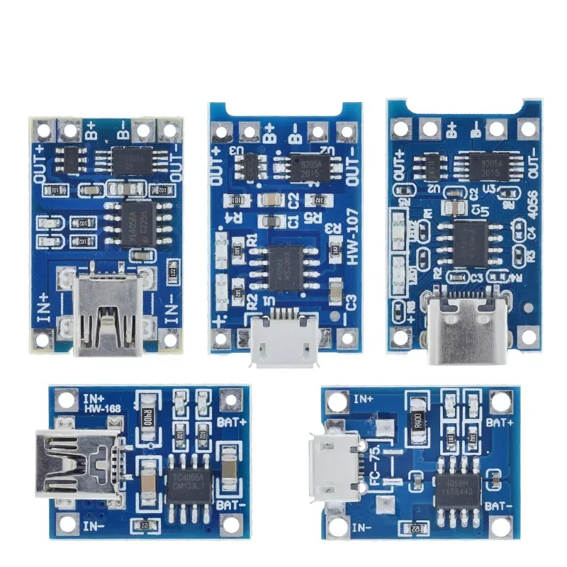 5Pcs Micro USB 5V 18650 TP4056 Lithium Battery Charger Module Charging Board With Protection Dual Functions 1A Li-Ion