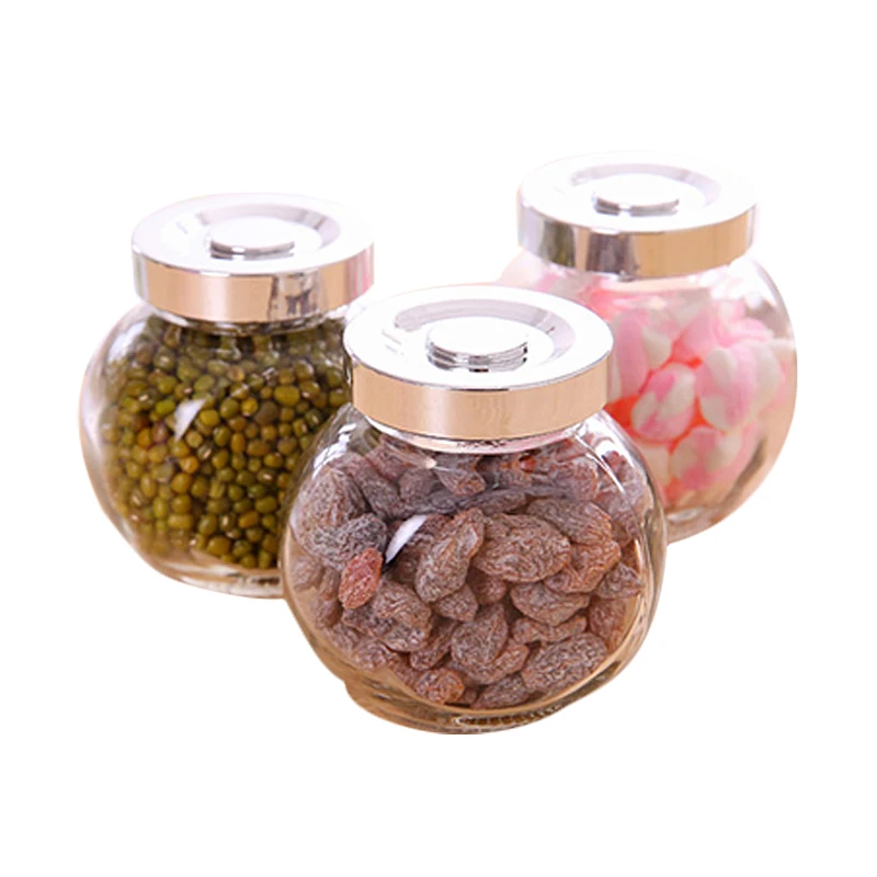 Alloy Lid Sealed Jar Transparent Glass Bottle Storage Creative Jar Miscellaneous Grains Candy Storage Box Kitchen Seasoning Tank