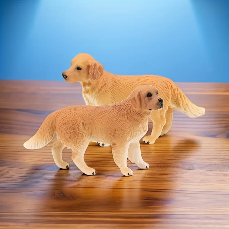 2pcs Collectible PVC Golden Retriever Figurines - Hand-Painted Realistic Miniature Animal Statues for Office Desk, Home Decor