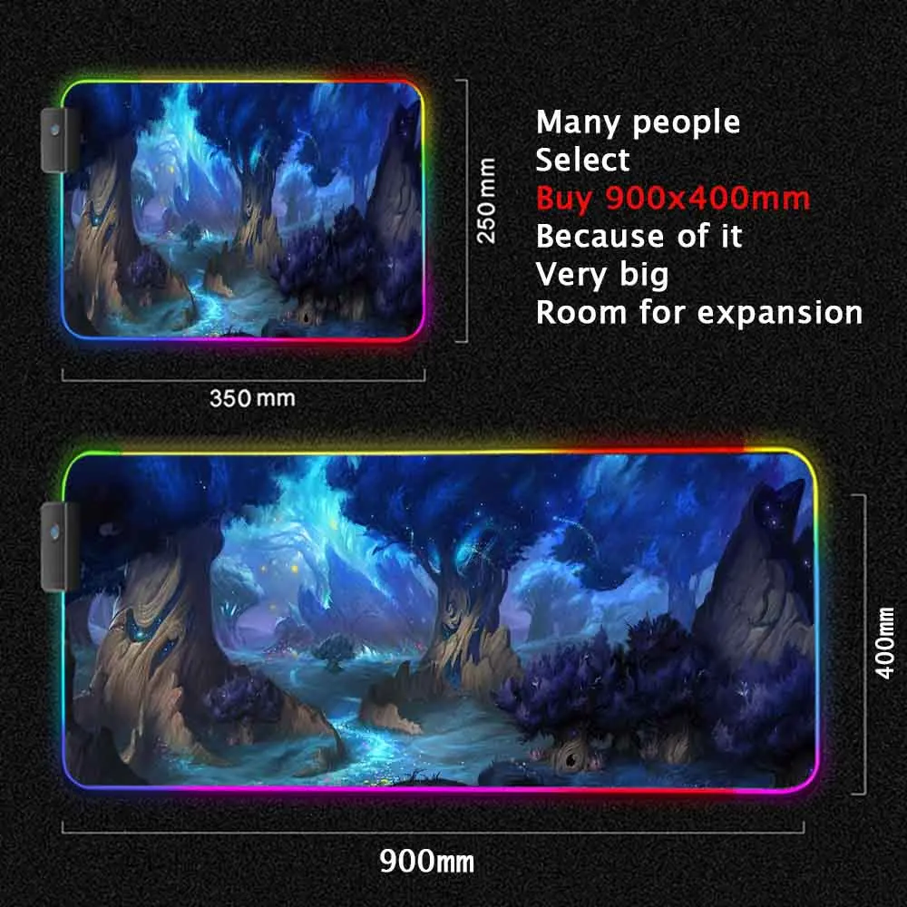 WOW Rgb Led Mouse Pad XXL Backlit Mat Gamer Gaming Accessories Mousepad Keyboard Mouse Computer with Cable for World of Warcraft